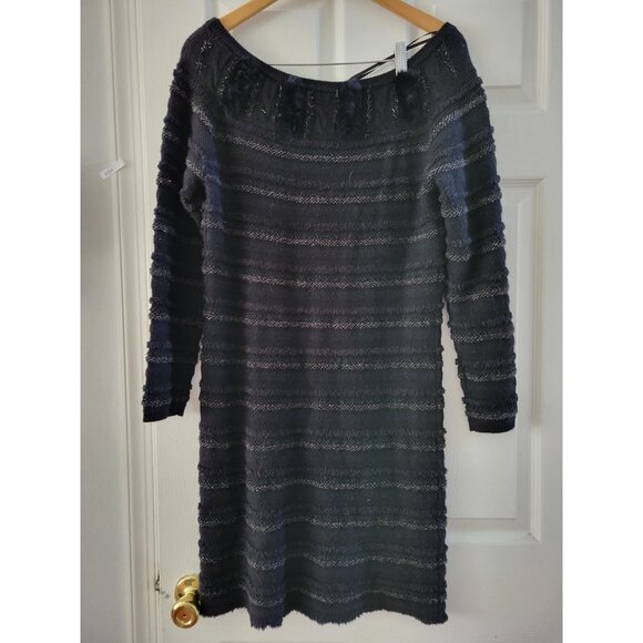 Leifsdottir Anthropologie Black dress size Large fur trim bodycon - Picture 9 of 9